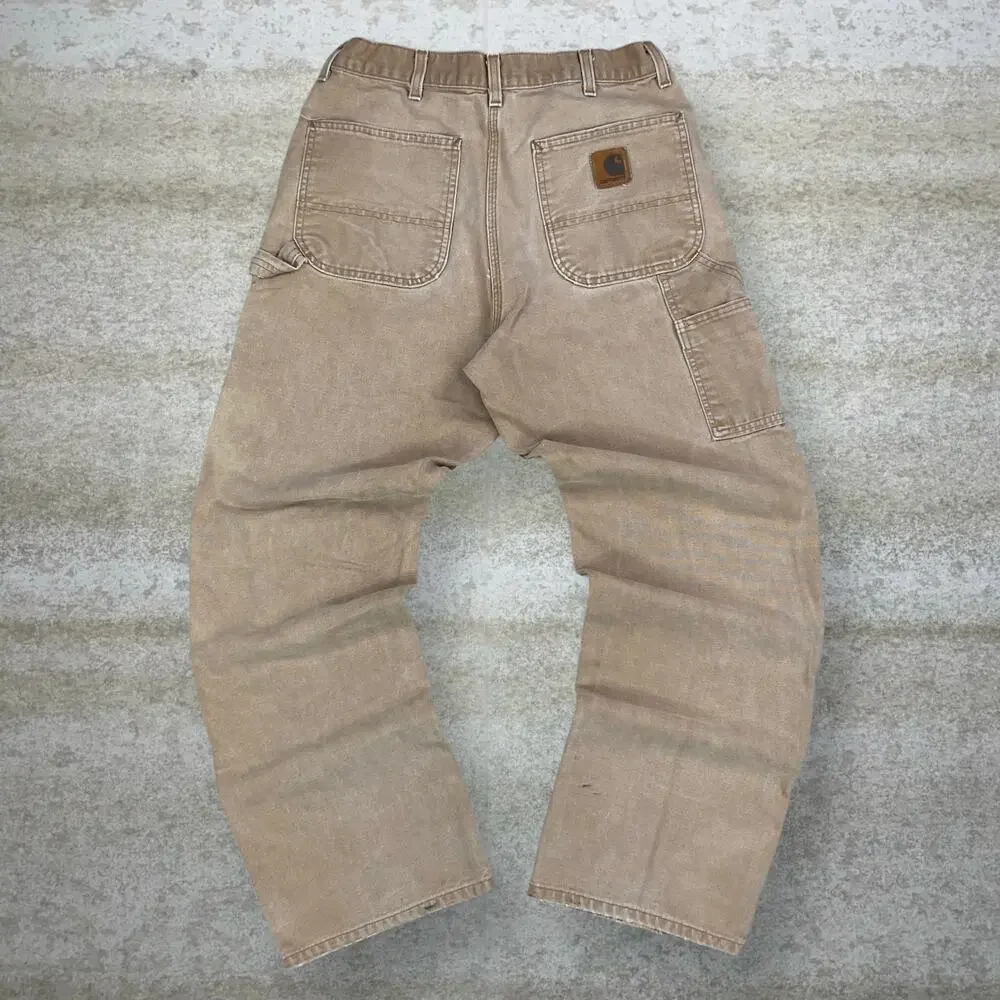 Vintage Carhartt Carpenter Pants Tan Canvas Baggy Wide Leg Fit Dungarees 90s